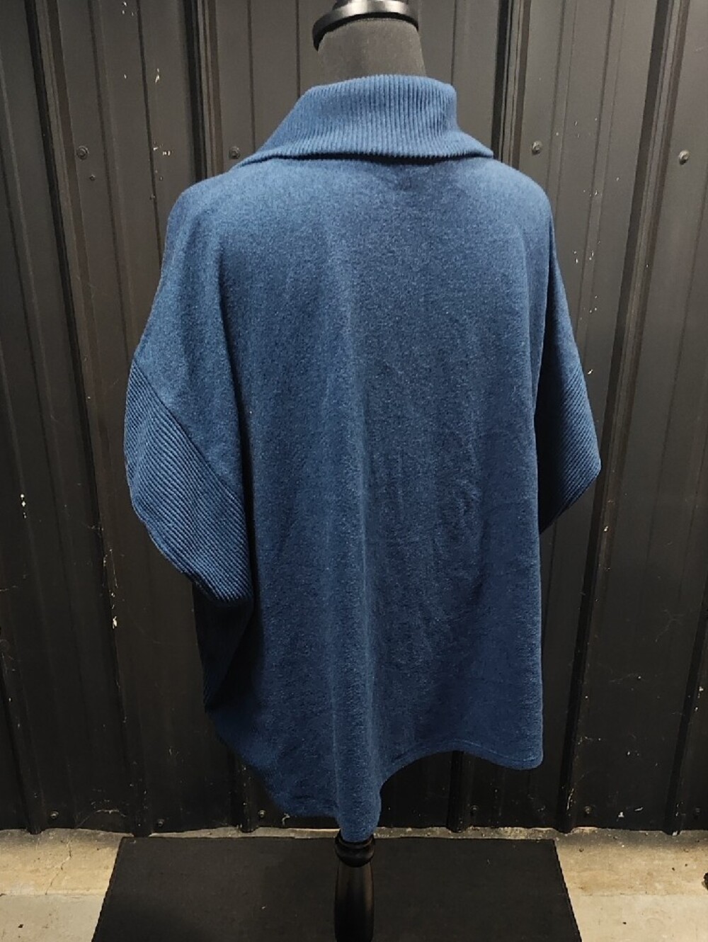 Women's Blue Zip-Front Poncho Sweater - Picture 6 of 6
